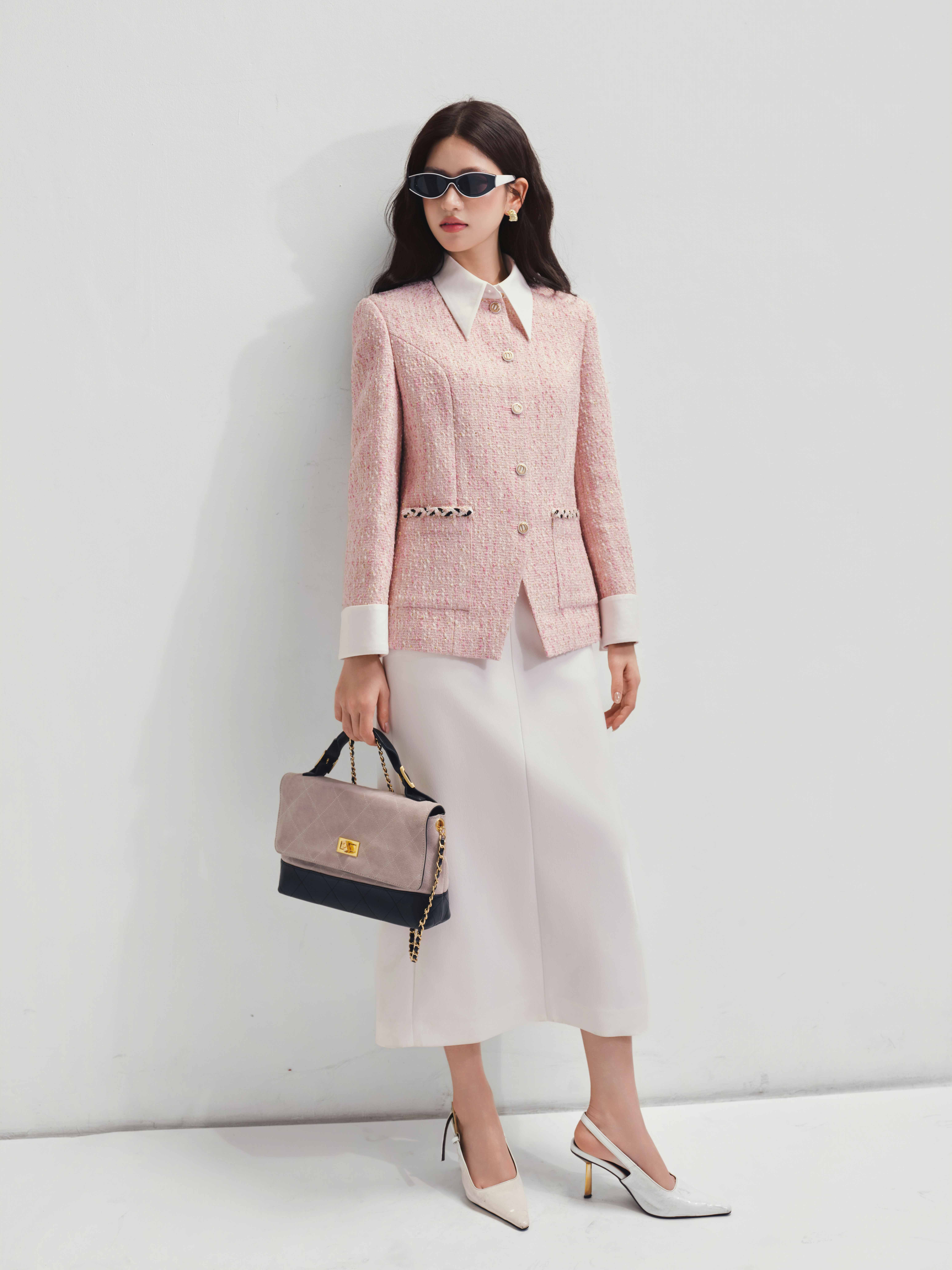 Áo vest dạ tweed phối cổ và tay