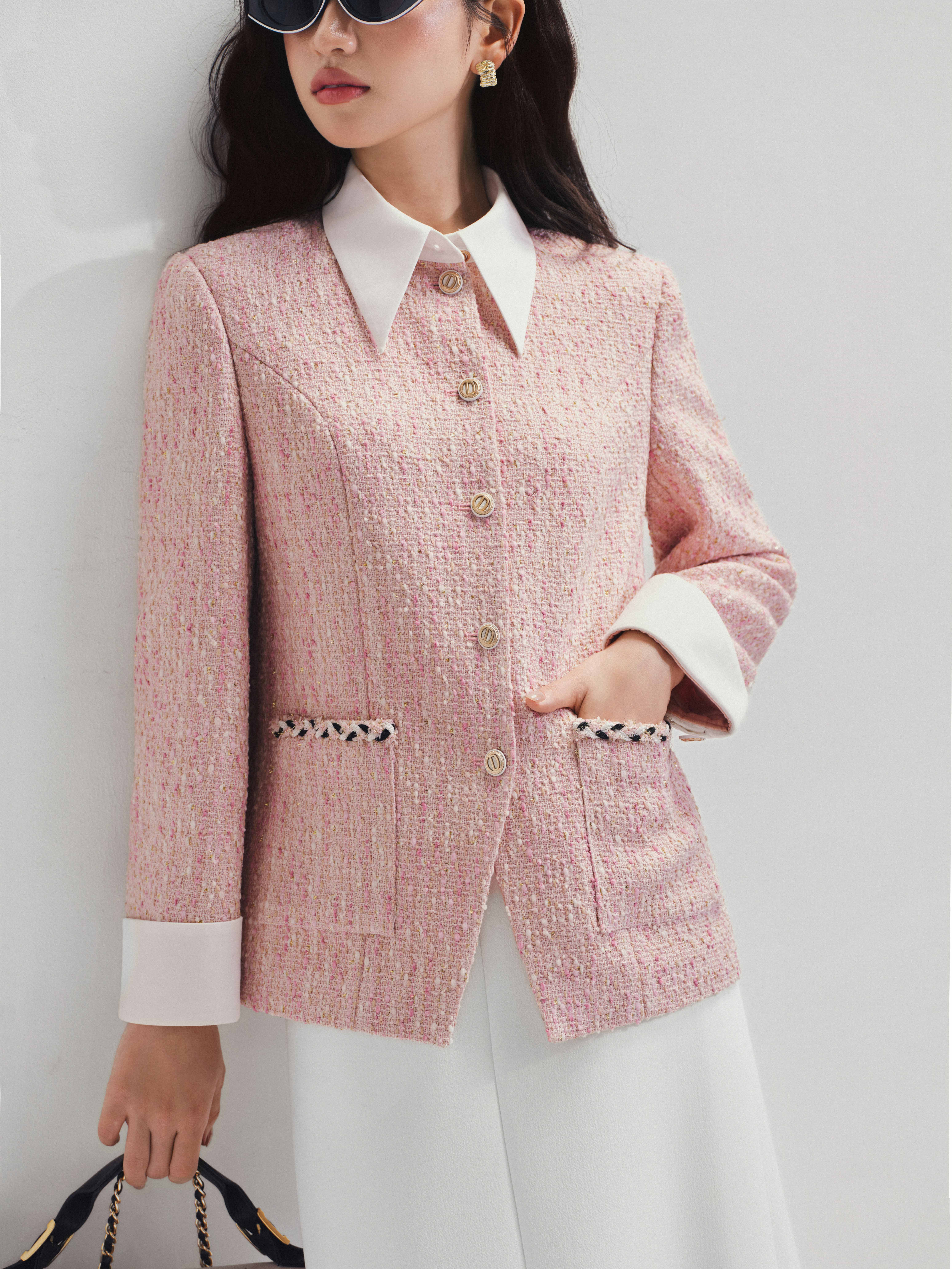 Áo vest dạ tweed phối cổ và tay