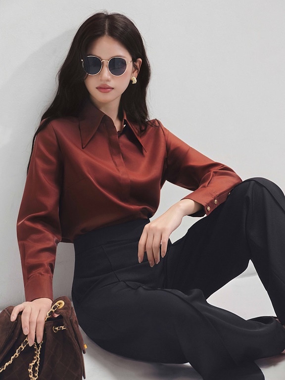 Áo sơ mi cổ đức vạt nhọn