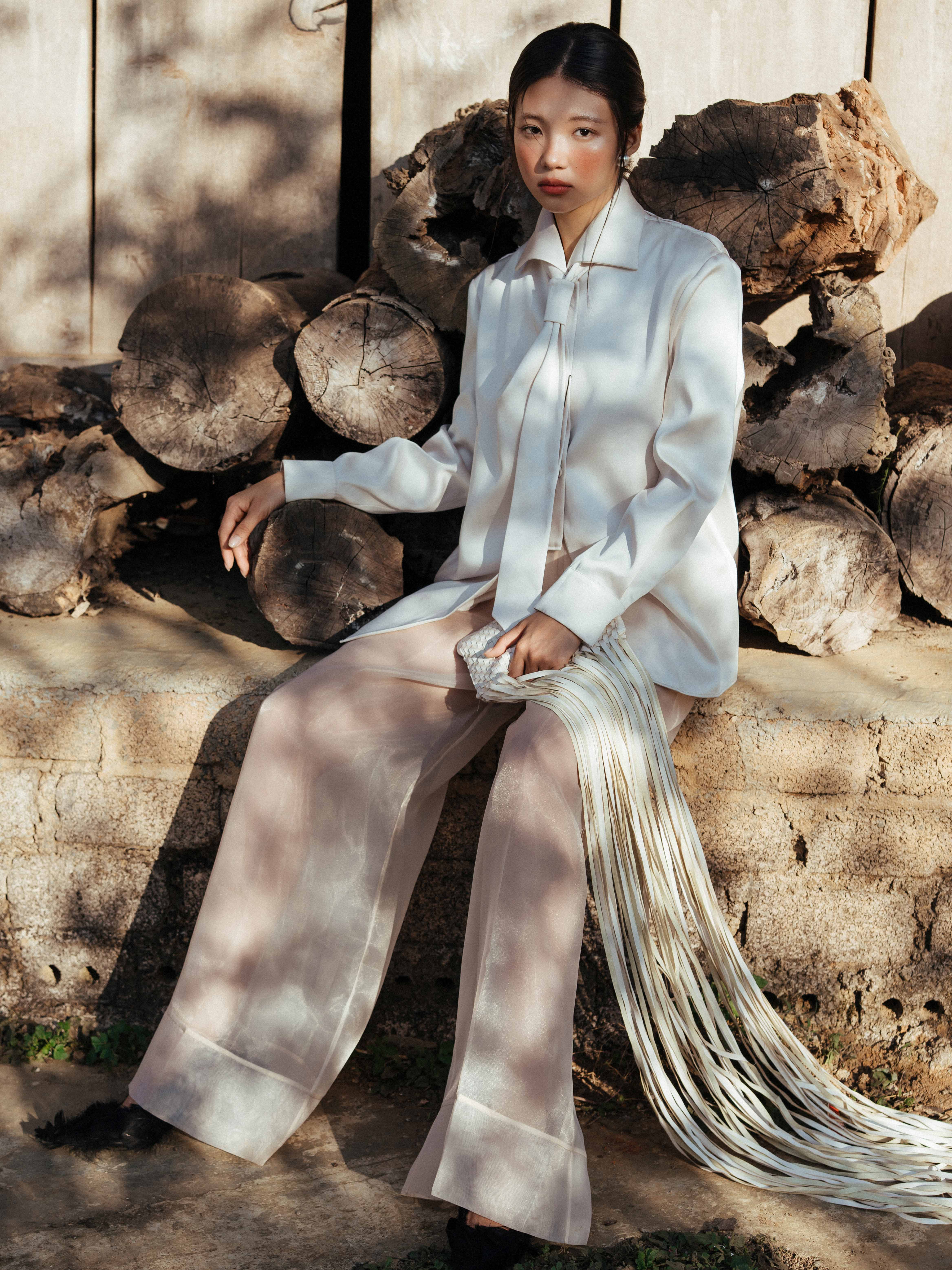 Áo sơ mi suông vạt chéo cavat