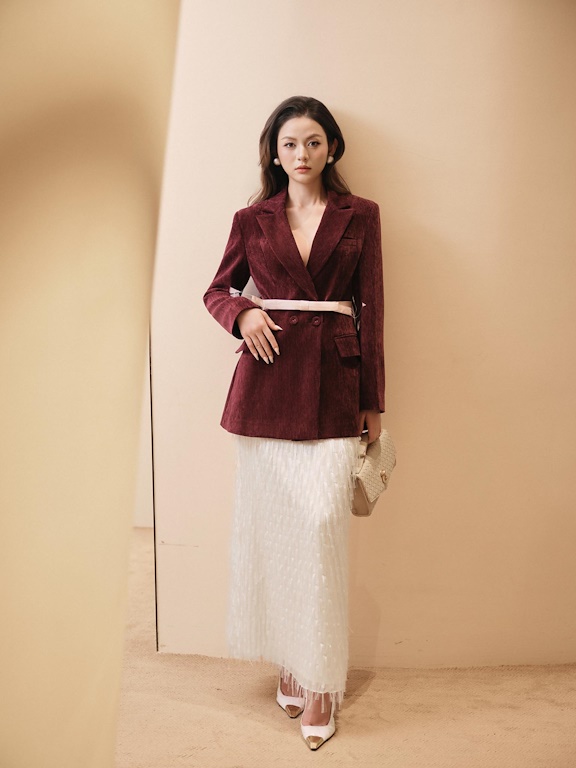 Áo vest nhung cổ 2 ve kèm dây đai nơ