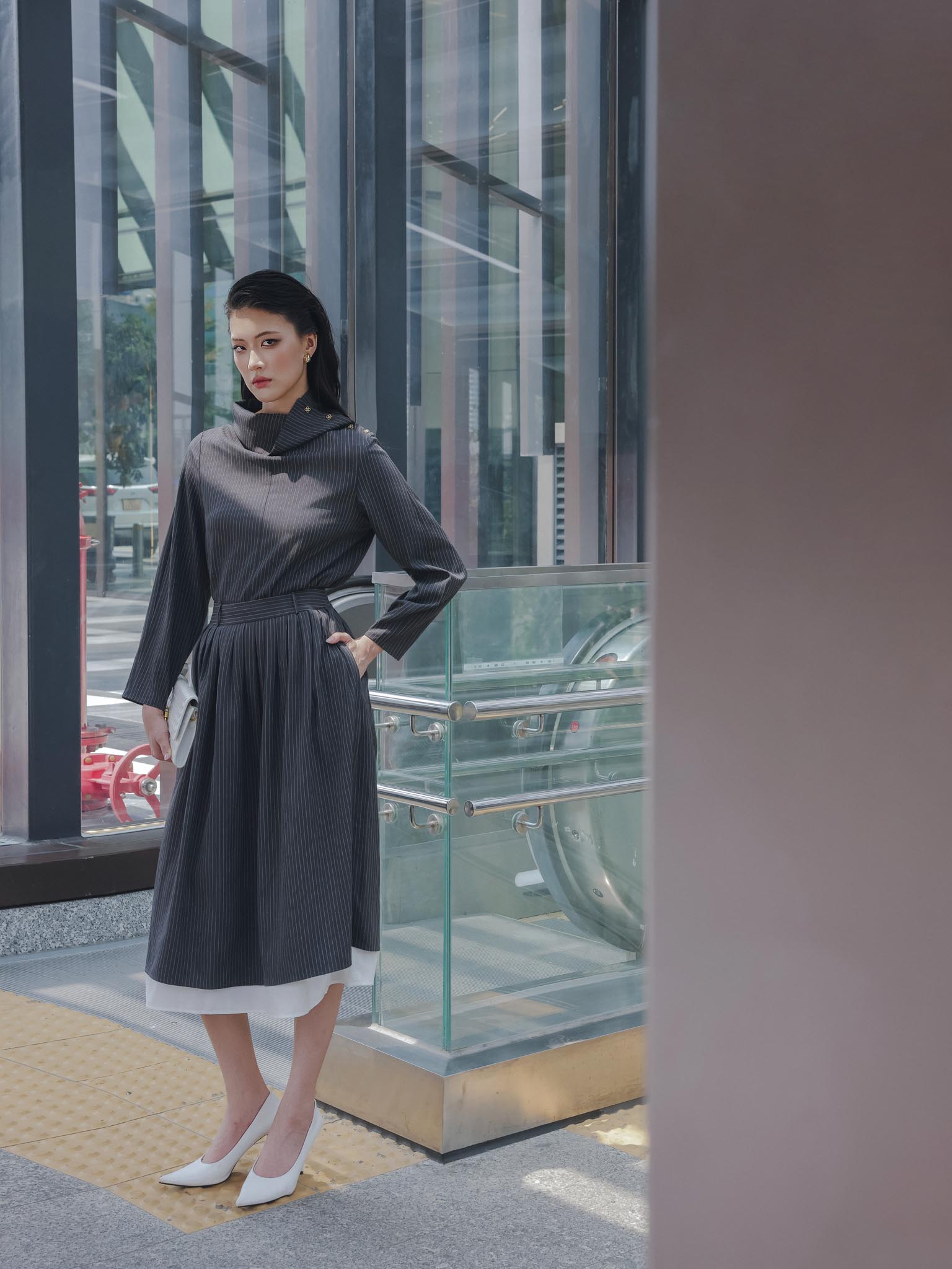 Chân váy xòe xếp ly phối tà trong_A.1-3191