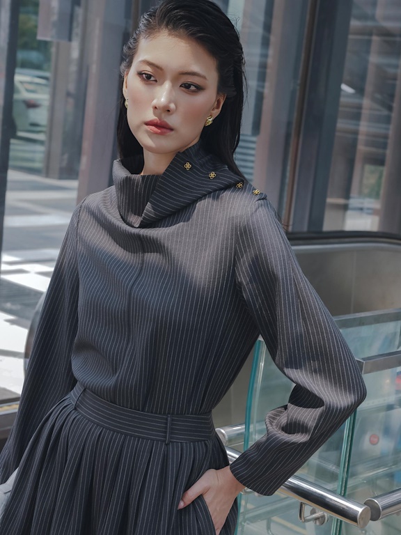 Áo sơ mi kẻ dài tay cổ vạt lệch_CV.2-1185