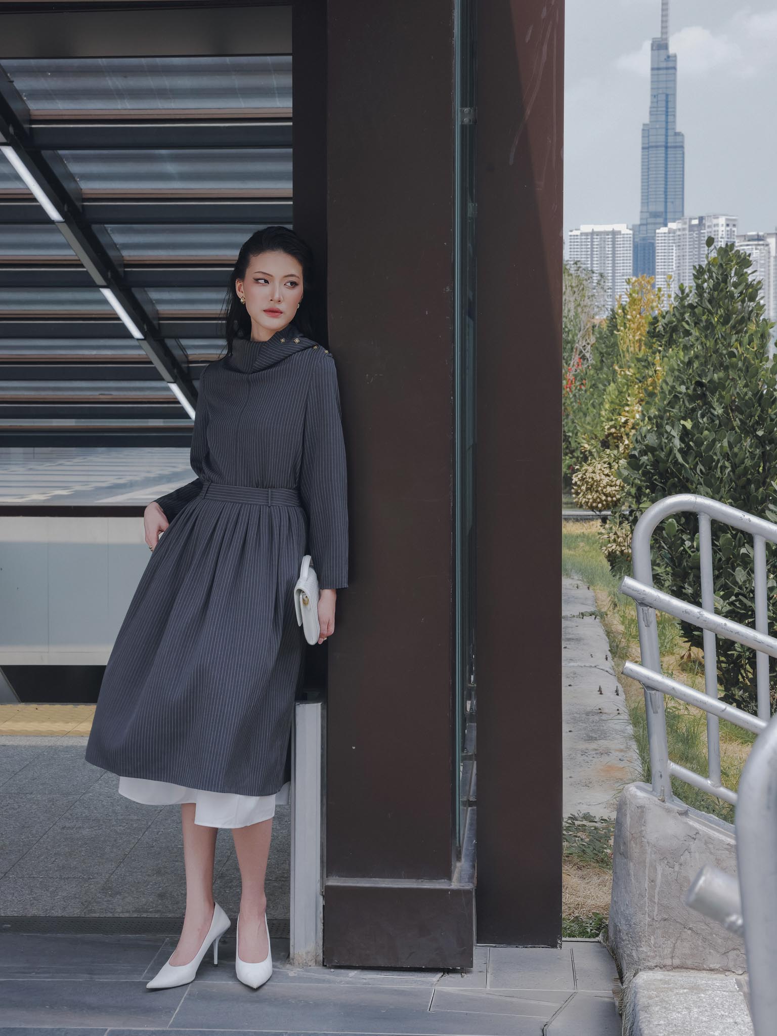 Áo sơ mi kẻ dài tay cổ vạt lệch_CV.2-1185