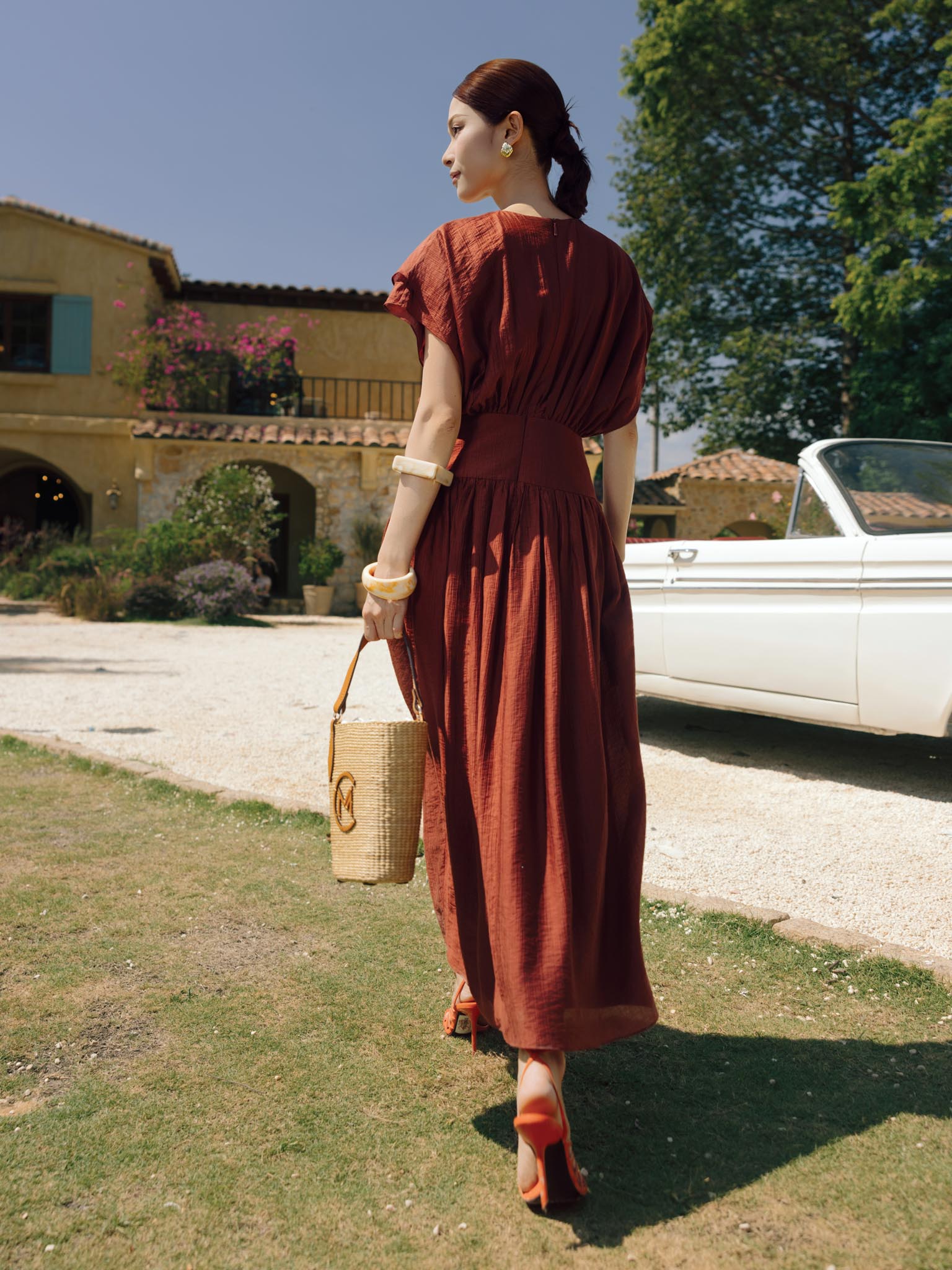 Váy tơ liền cạp eo xếp ly chéo bản to