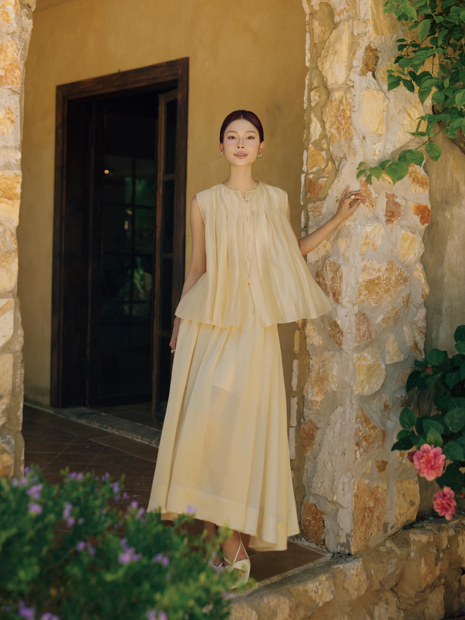 Chân váy tơ xếp ly cách điệu_A.1-3432