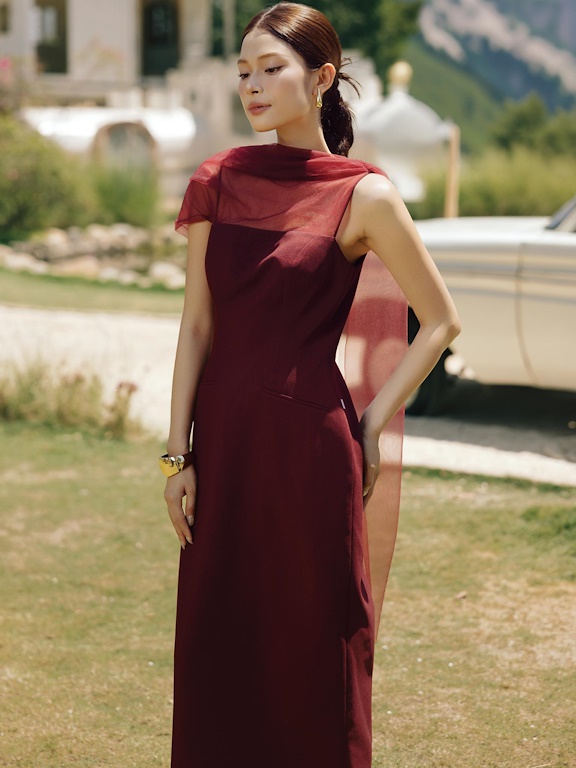 Váy sát nách phối khăn