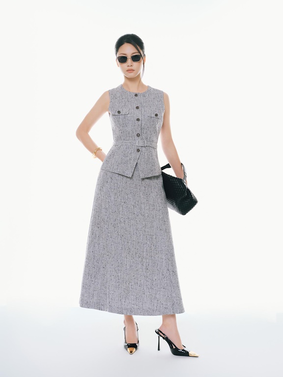 Chân váy nidi dạ tweed cạp liền_A.5-3243