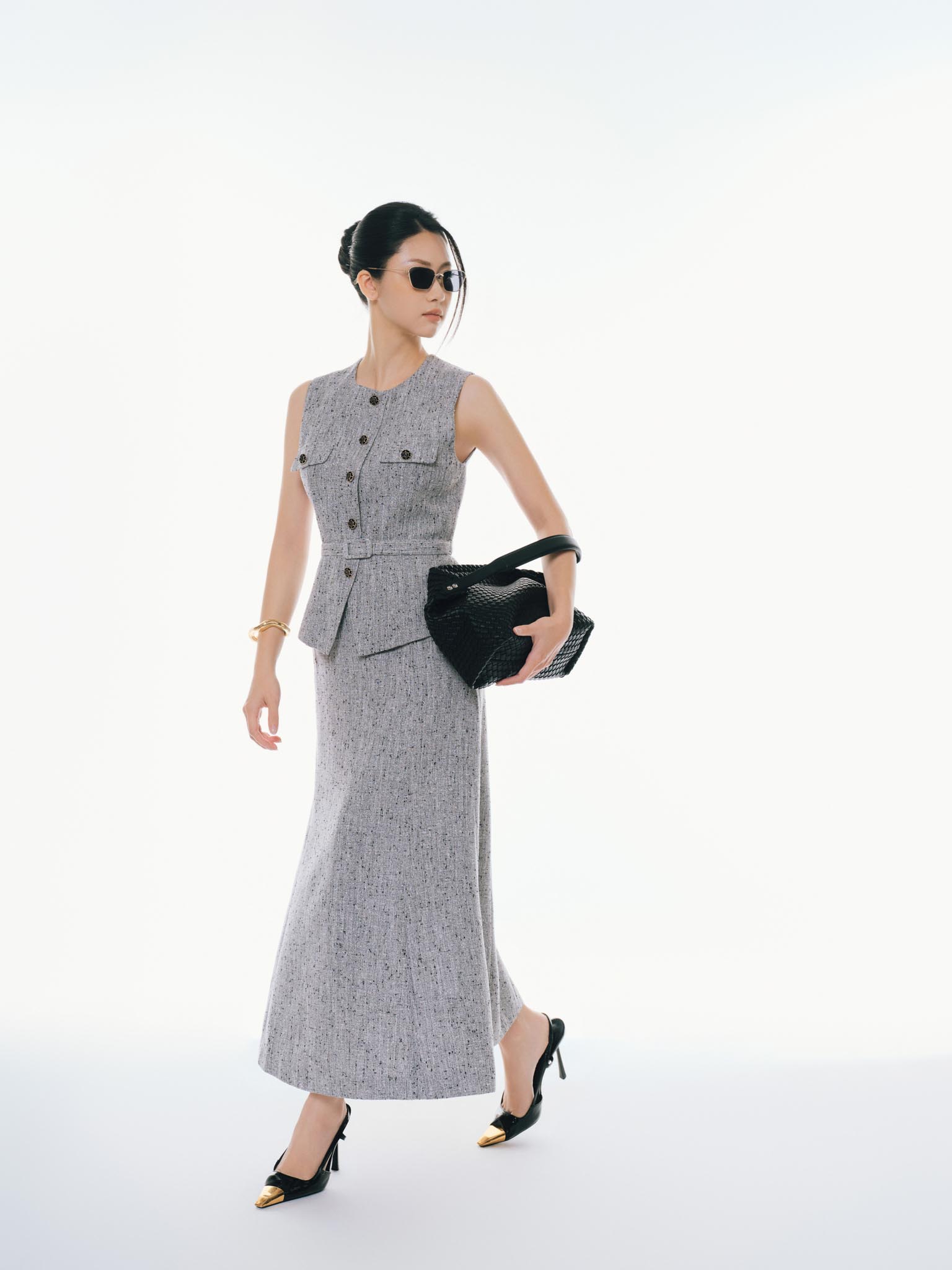 Chân váy nidi dạ tweed cạp liền_A.5-3243