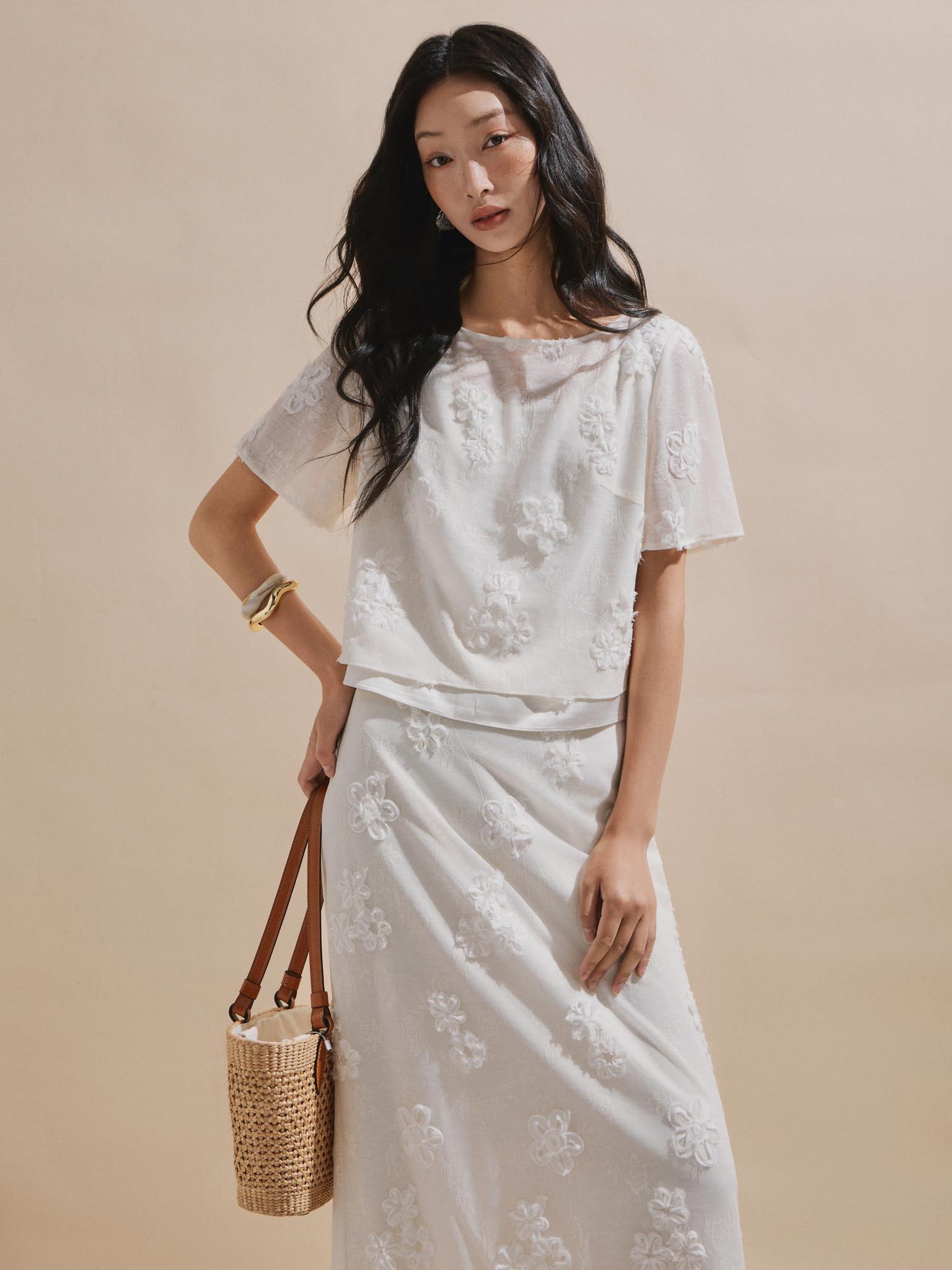 Áo tơ cộc tay hoa nổi_CV.2-1288