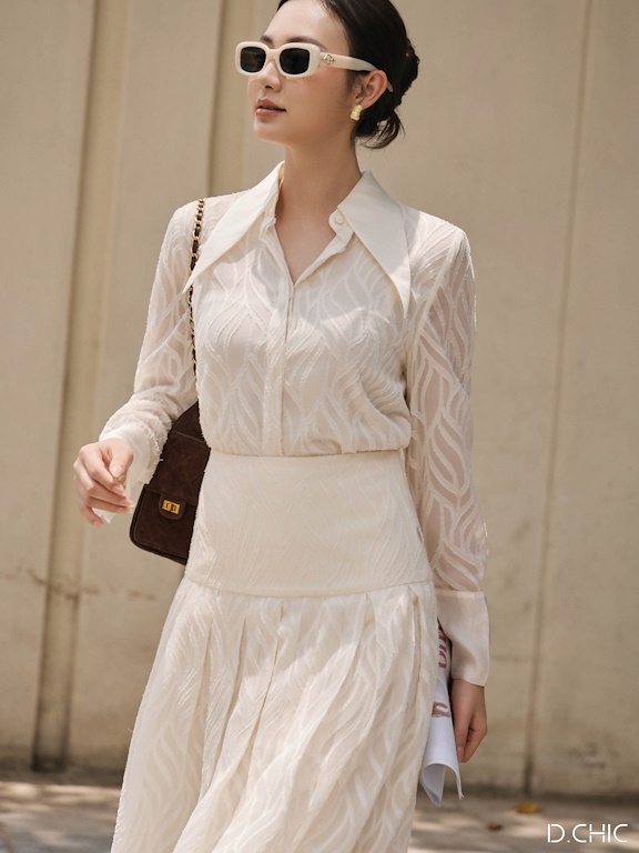 Áo sơ mi vân nổi, cổ+ măng séc tay phối_CV.21323
