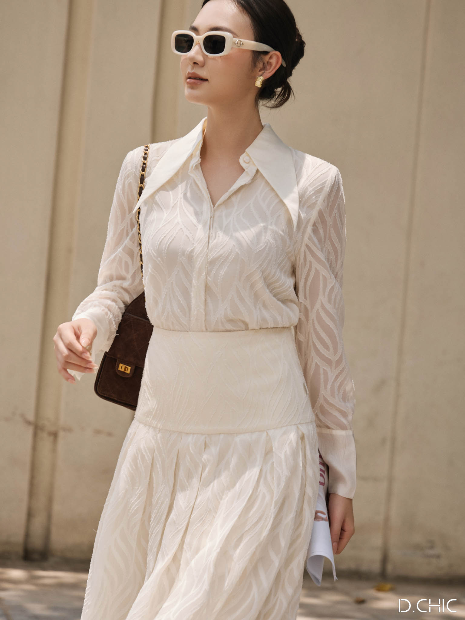 Áo sơ mi vân nổi, cổ+ măng séc tay phối_CV.21323