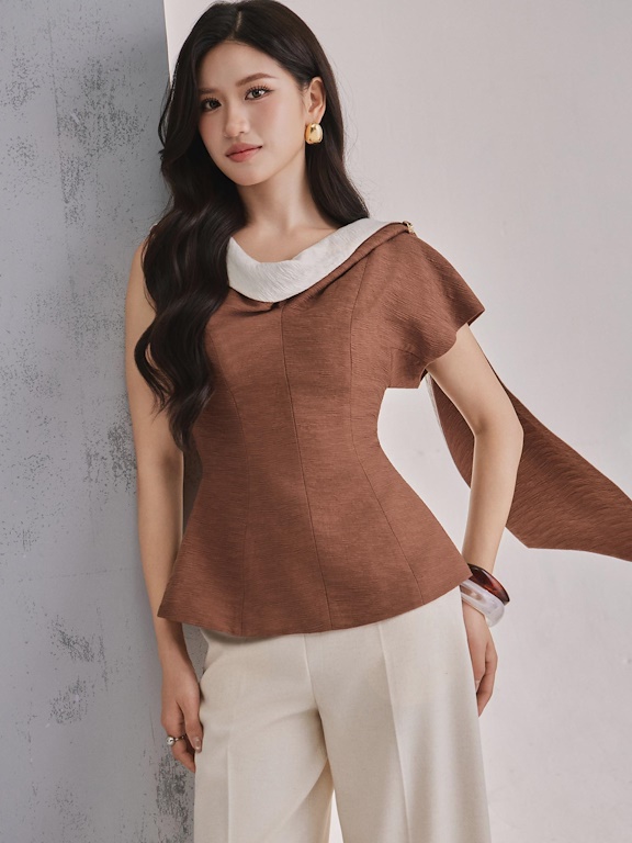 Áo peplum cổ đổ tay lệch