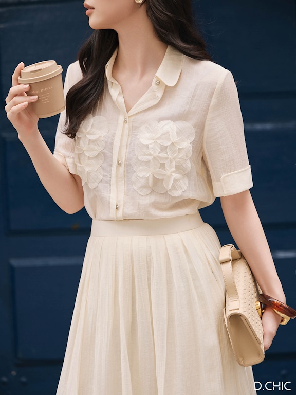 Áo sơ mi cổ đức túi ốp nhún bèo