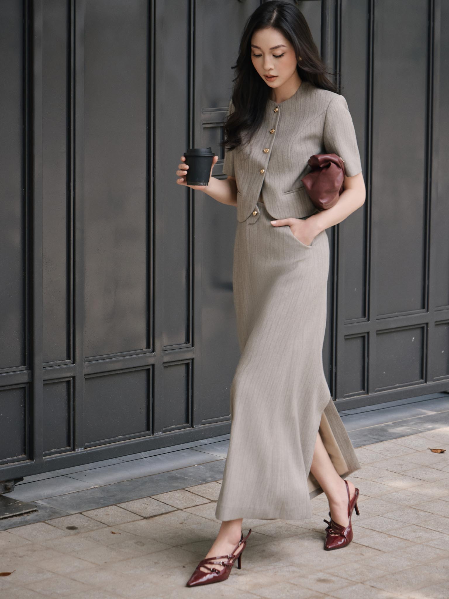 Chân váy midi cạp liền xẻ sau_A.1-2727
