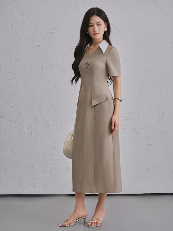 Váy bổ mảnh phối cổ V