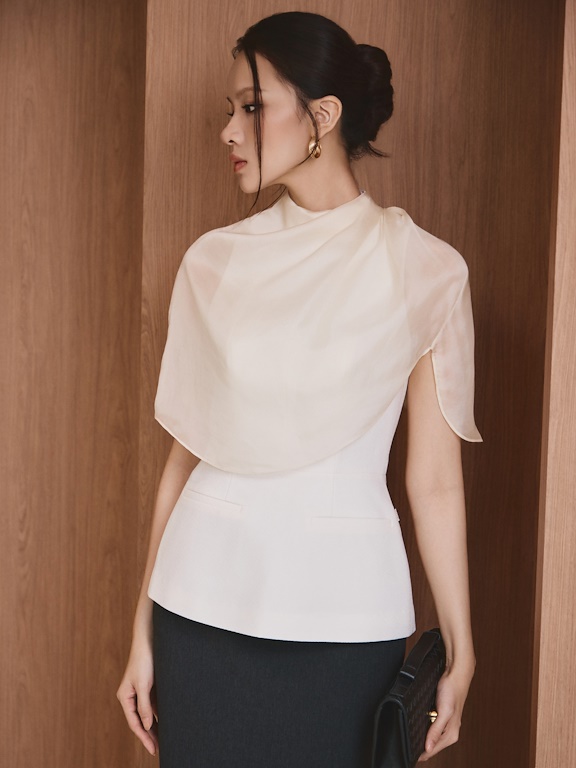 Áo peplum phối khăn phủ