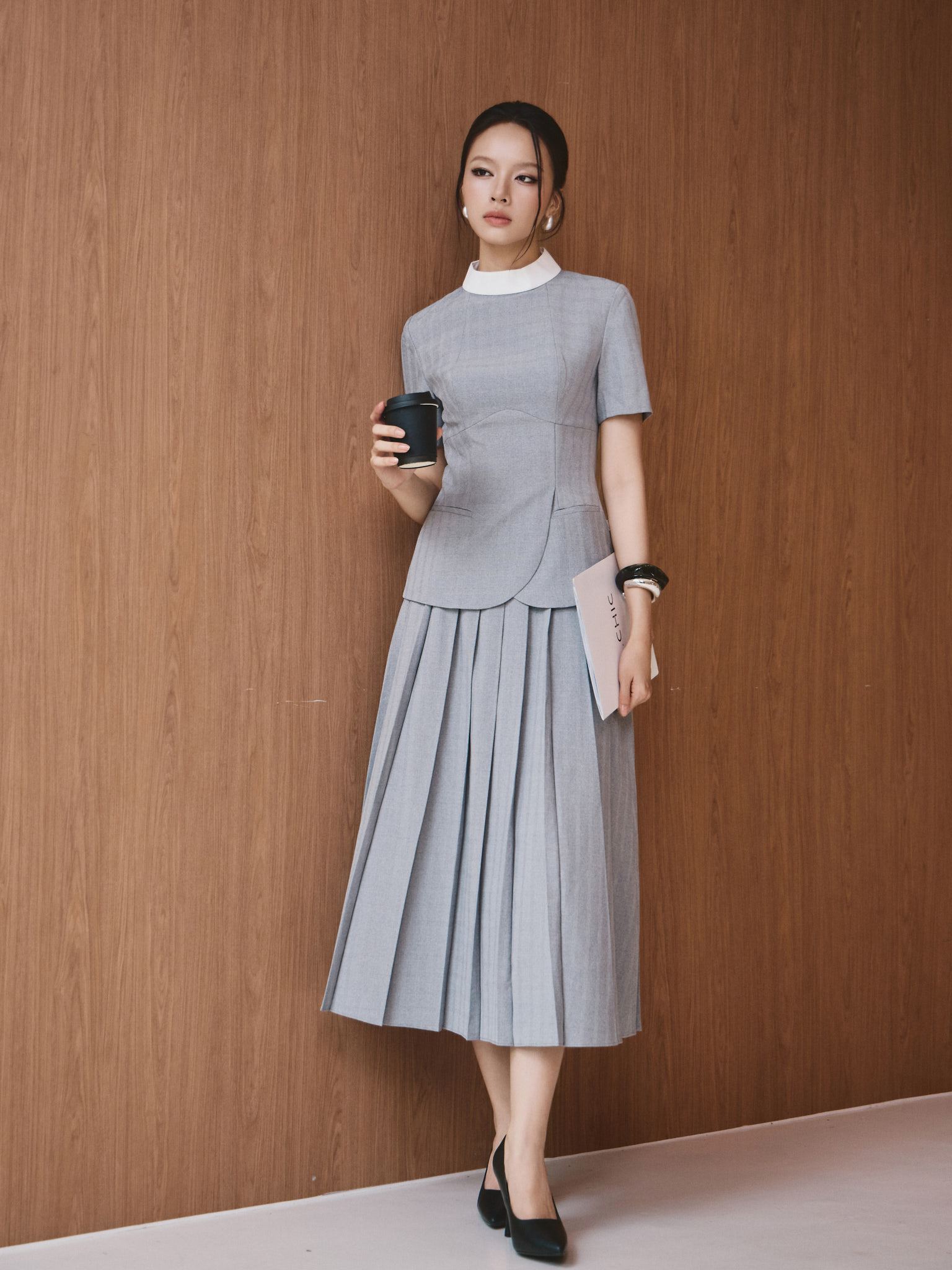 Áo peplum cổ cao phối vạt gấu bo tròn_ CV.2-1250