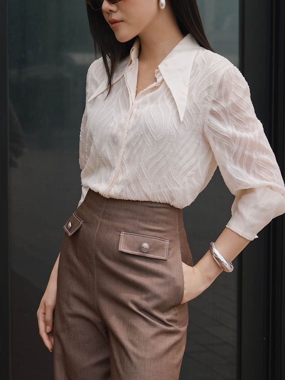 Áo sơ mi vân nổi, cổ+ măng séc tay phối_CV.21323