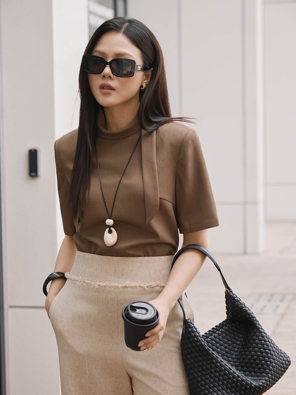 Áo cộc tay cổ cao quàng khăn_CV.2-1127