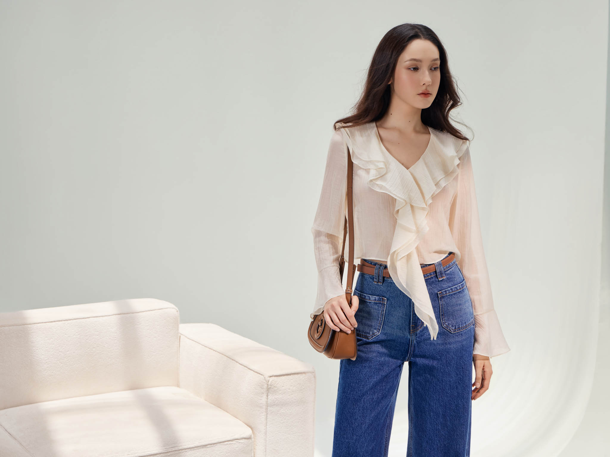 Quần Jean dáng suông gấu lật 2 túi ốp trước _DC15