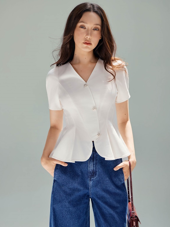 Áo peplum bèo xòe cổ V