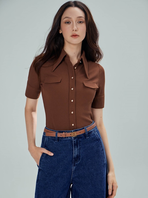 Áo thun cài cúc cổ bẻ 2 nắp túi giả