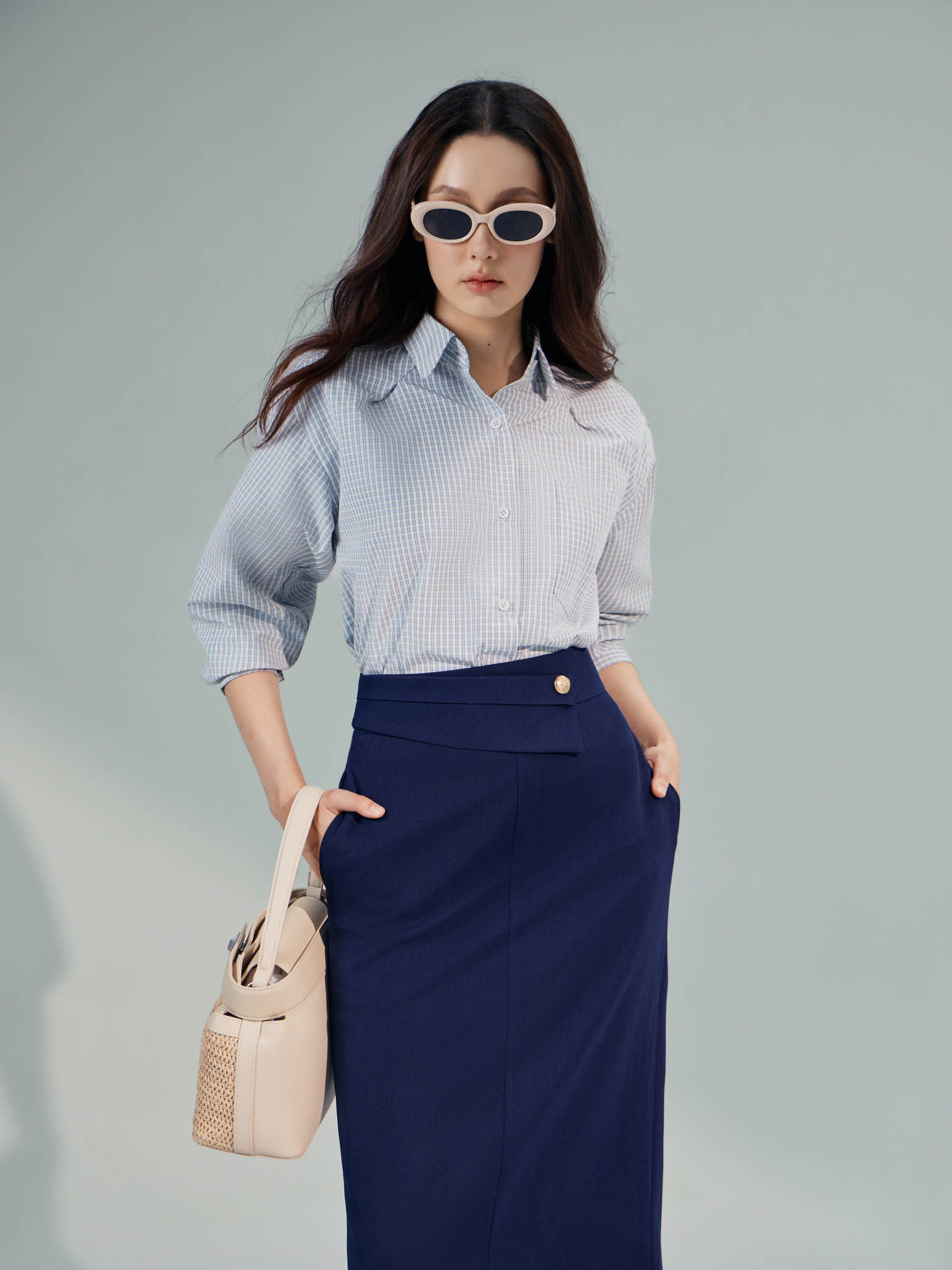 Áo sơ mi kẻ dài tay cổ bẻ