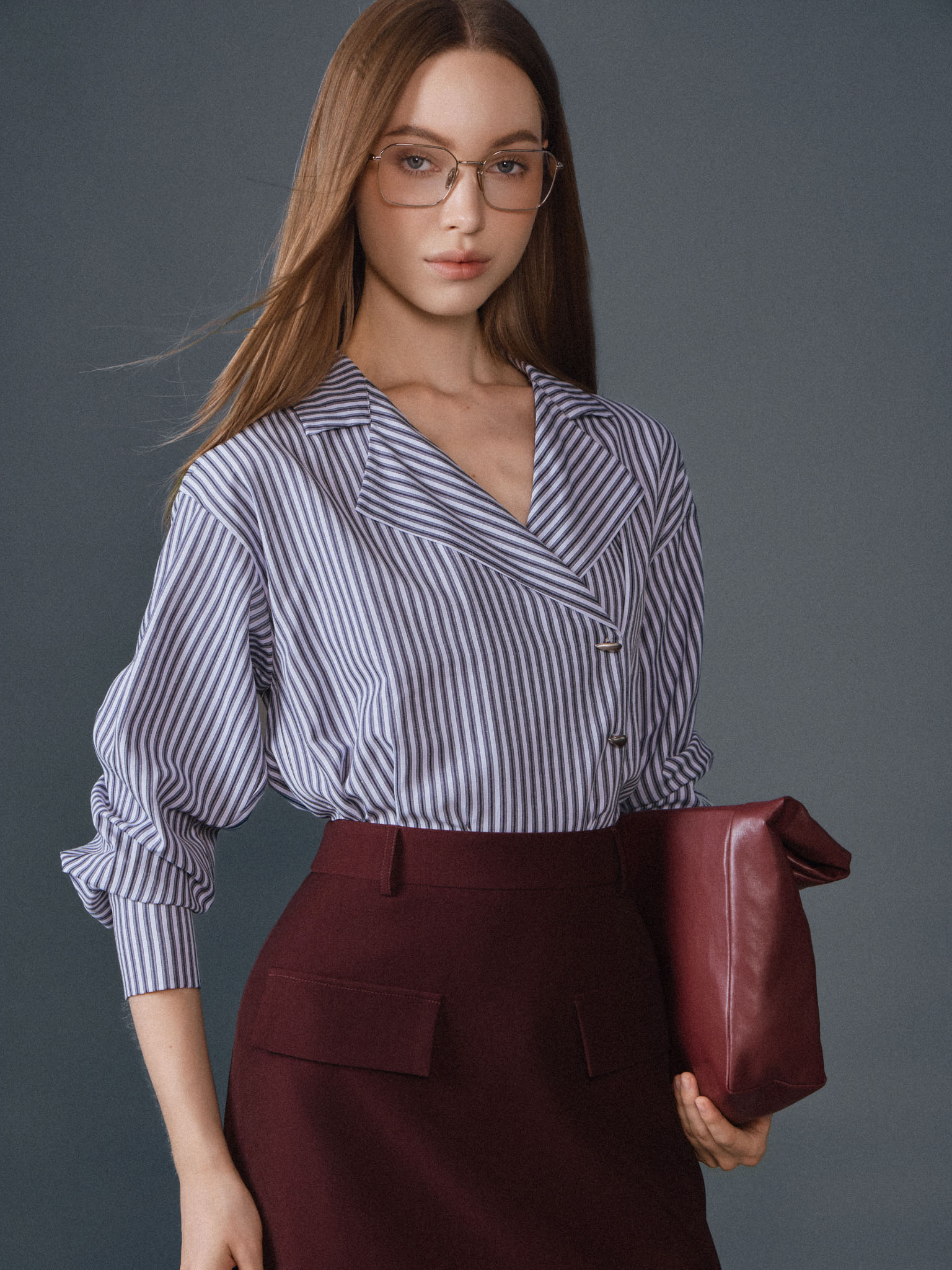 Chân váy midi cạp rời 2 nắp túi