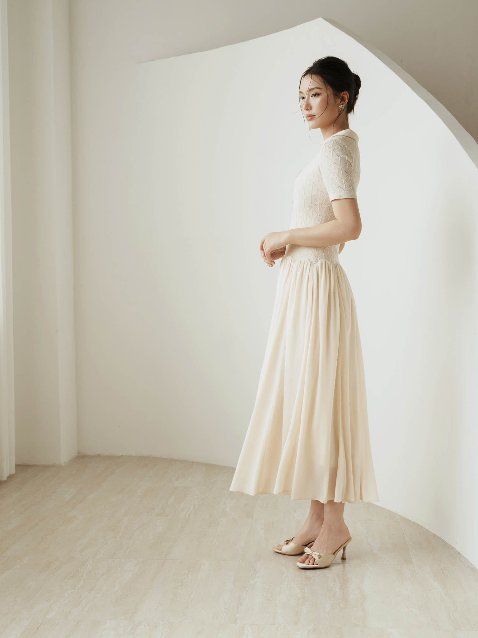Váy thun len cổ polo chân nhún ly
