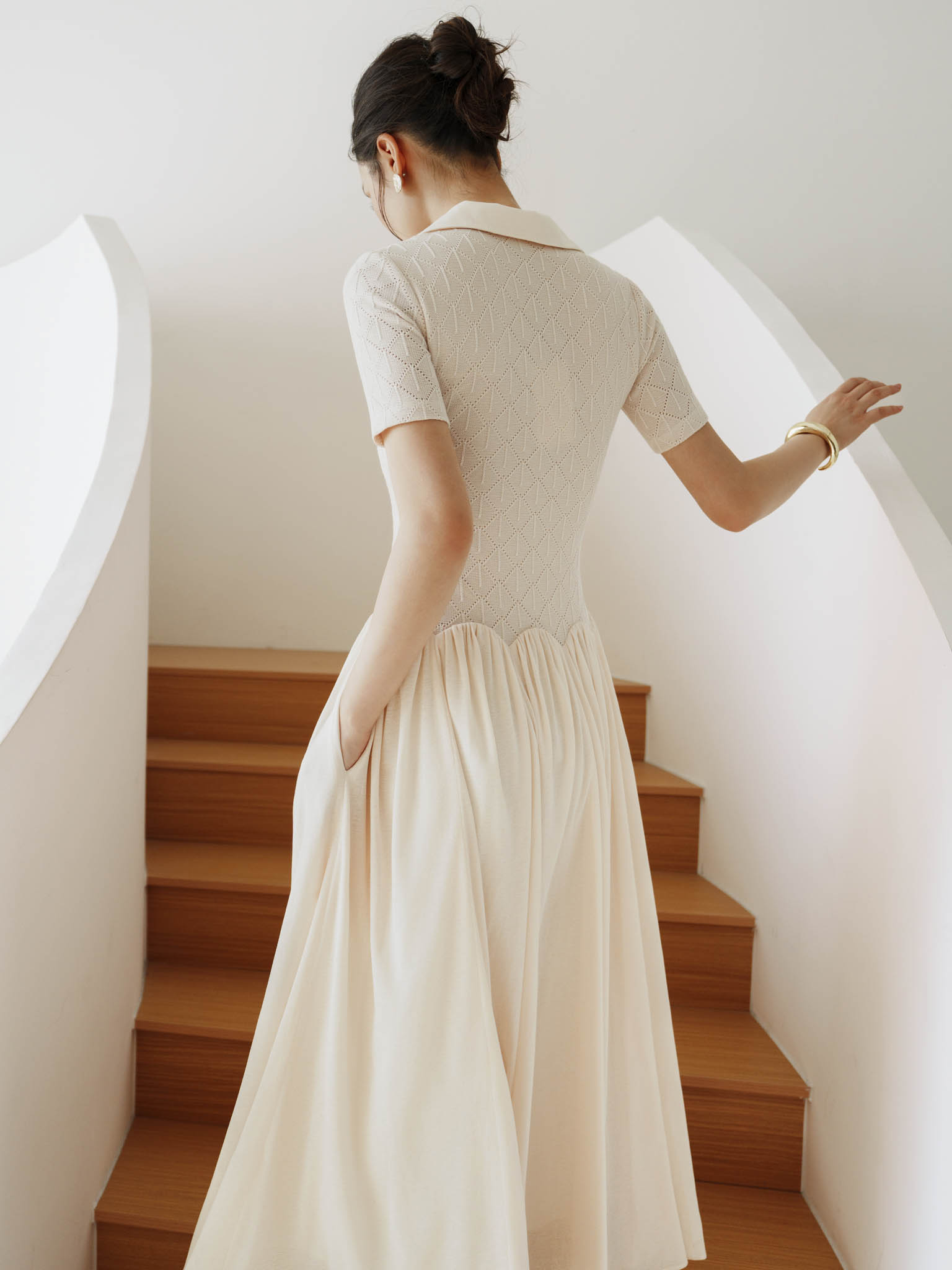 Váy thun len cổ polo chân nhún ly