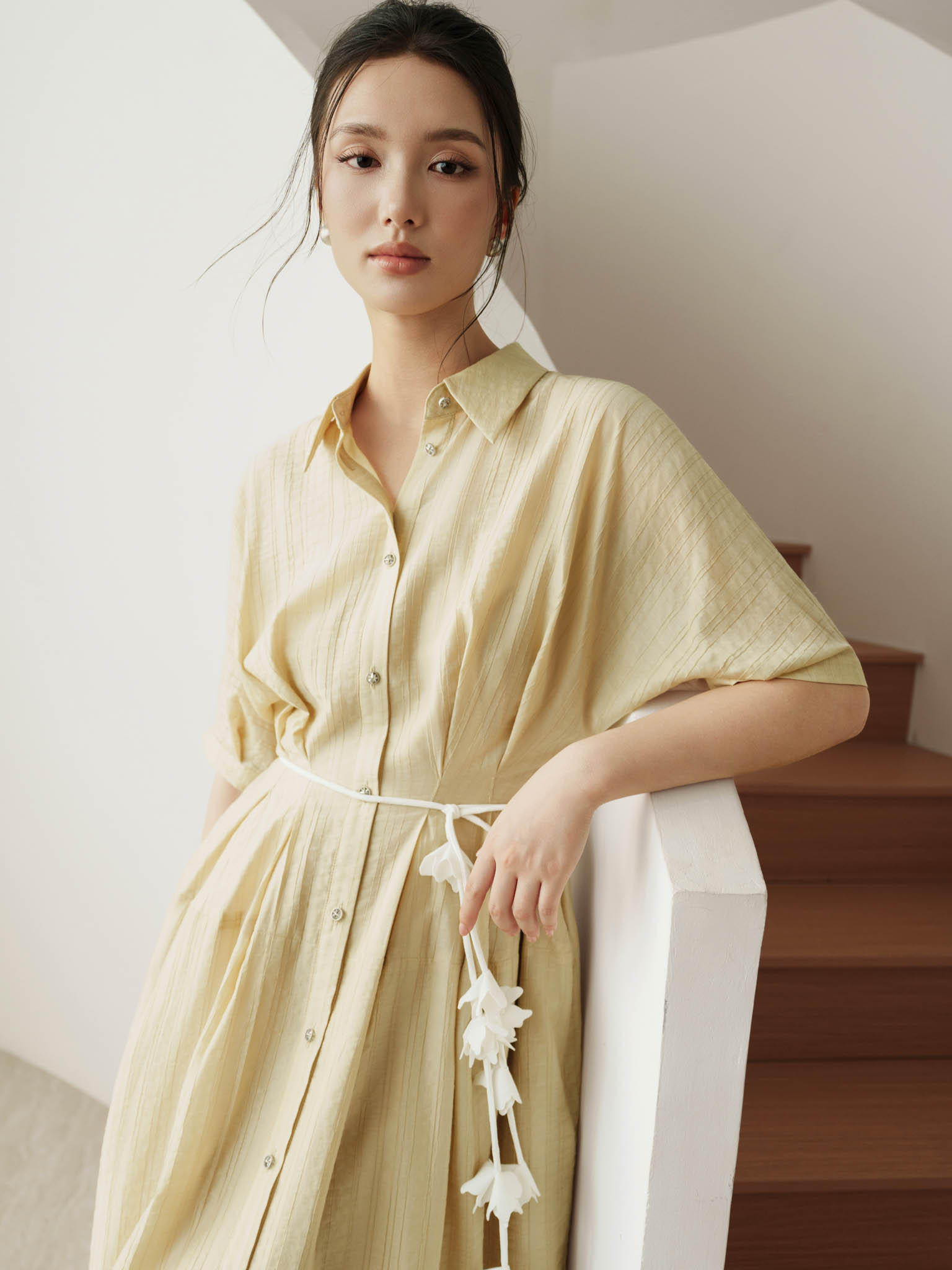 Váy tay lửng cổ đức xếp ly xòe
