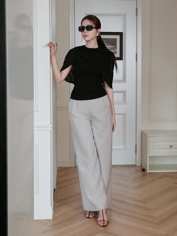 Quần suông cạp liền mí ly dập oze trang trí_A.1-3523