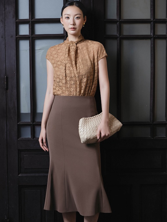Áo ren tay liền cổ xếp nhún ly