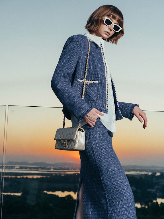 Chân váy tweed cạp rời gấu tua rua_AV.5-1107